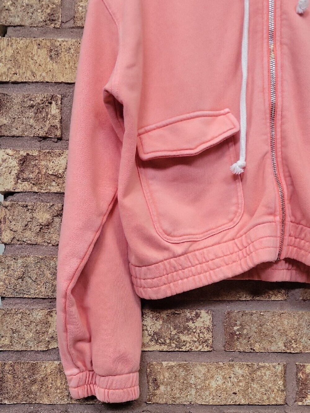 Aerie Coral Pink Oversized Zip Up Hoodie Cropped Front Pocket Sweatshirt Medium - Picture 4 of 12